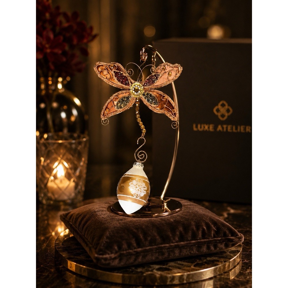 Butterfly Christmas Ornaments Gold White Ball Holiday Decor Set 9pc